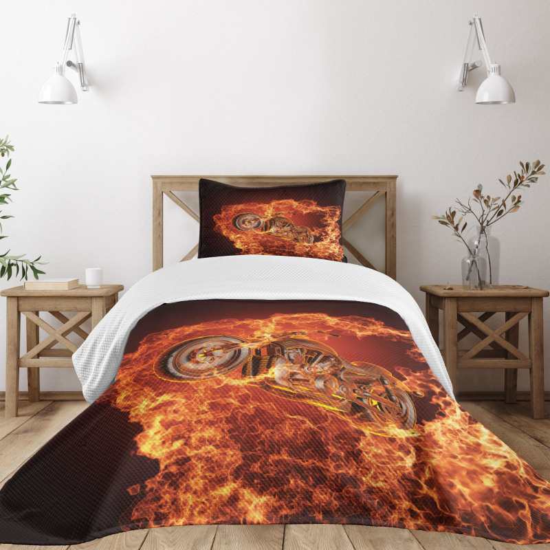 Motorbike in Fire Bedspread Set