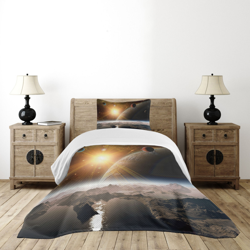 Moons Universe Earth Bedspread Set