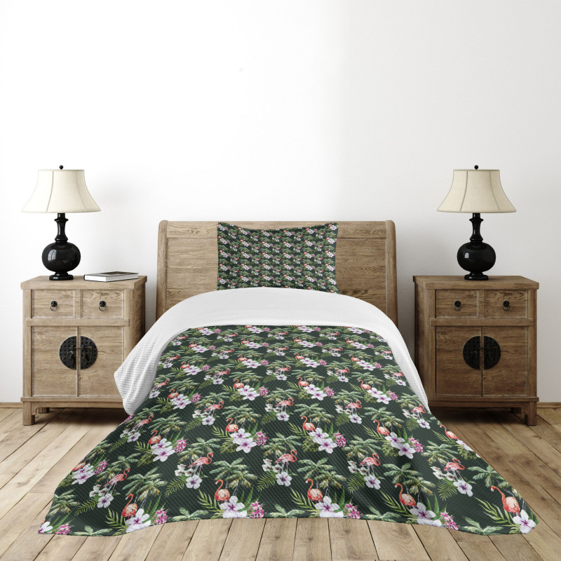 Exotic Flamingo Bouquet Bedspread Set