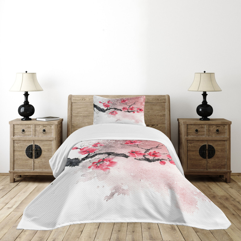 Watercolor Floral Art Bedspread Set