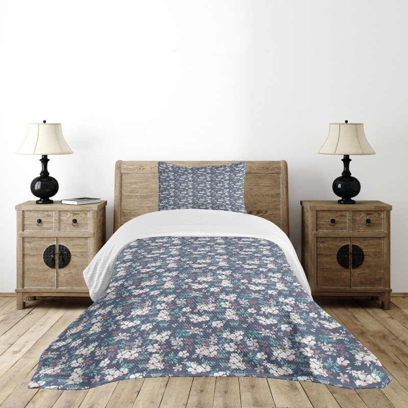 Soft Tones Neat Floral Art Bedspread Set