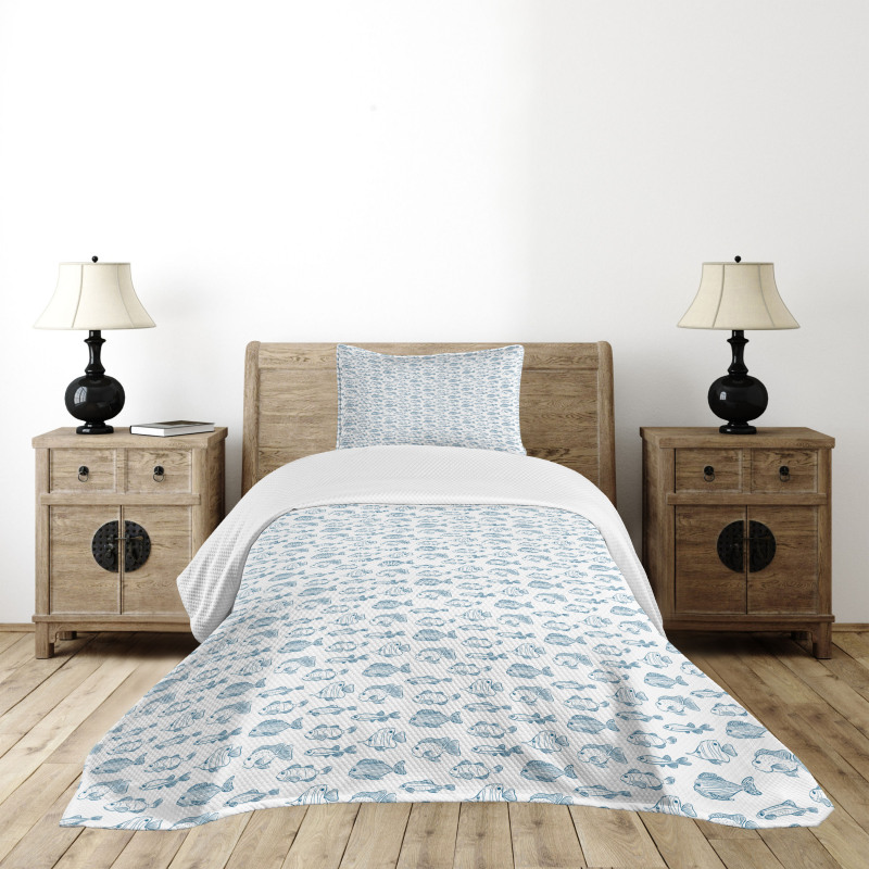 Outline Design Fish Design Bedspread Set