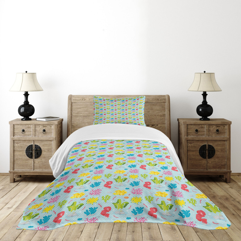 Colorful Seaweed Coral Bedspread Set