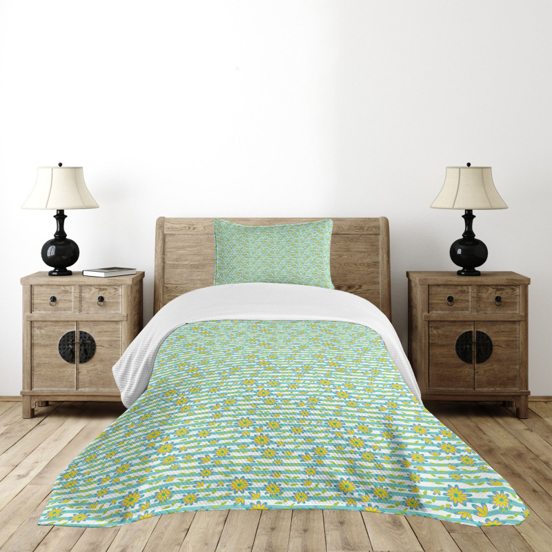 Summer Flowers Stripes Bedspread Set