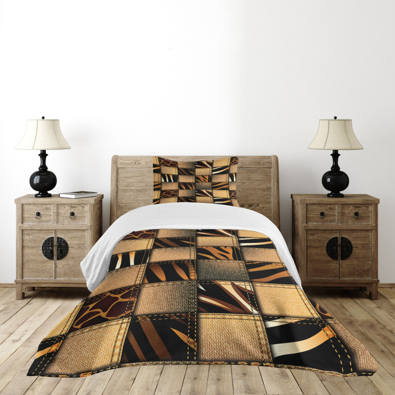 Jeans Denim Patchwork Bedspread Set