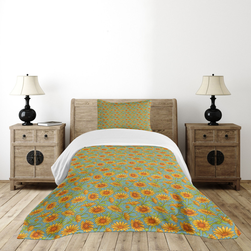 Calendula Flowers Cartoon Bedspread Set
