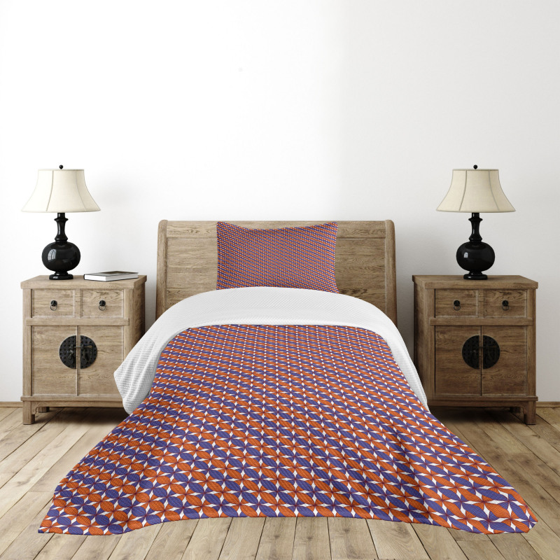 Bicolour Floral Grid Bedspread Set