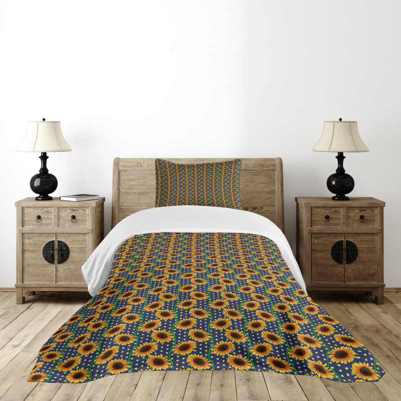 Sunflowers Polka Dots Bedspread Set