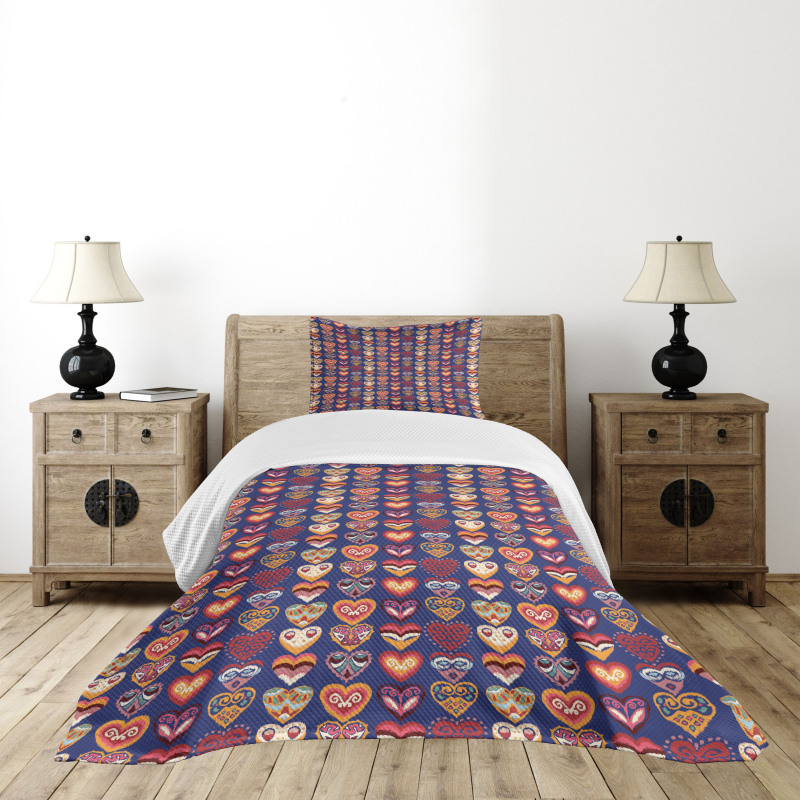 Colorful Hearts Art Bedspread Set