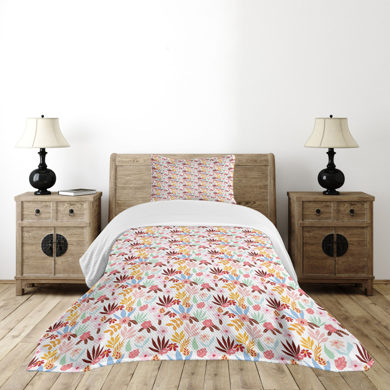 Retro Palm Leaves Branches Bedspread Set