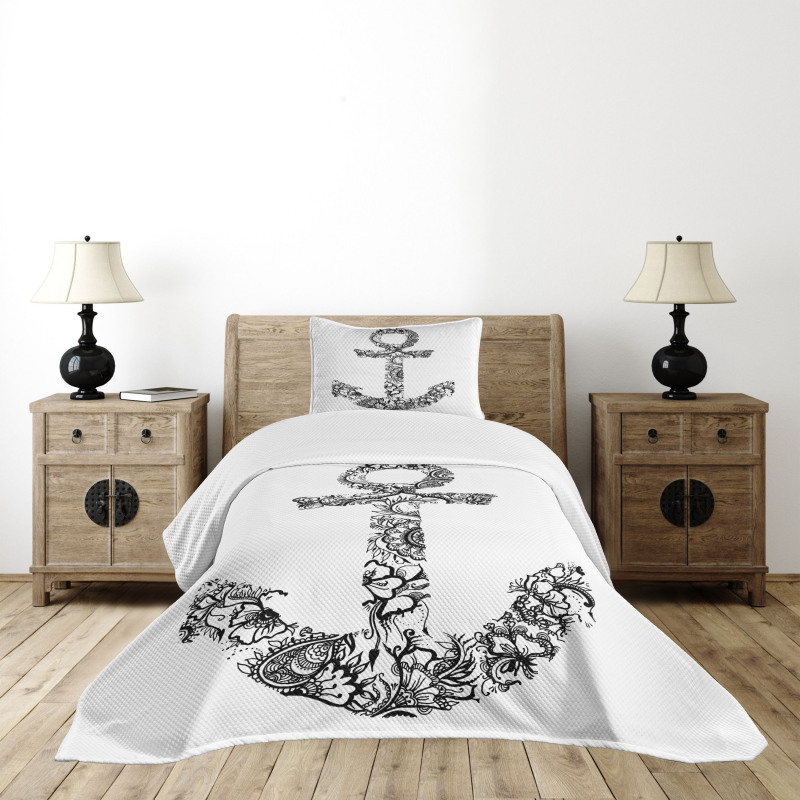 Anchor Shape Flower Bedspread Set