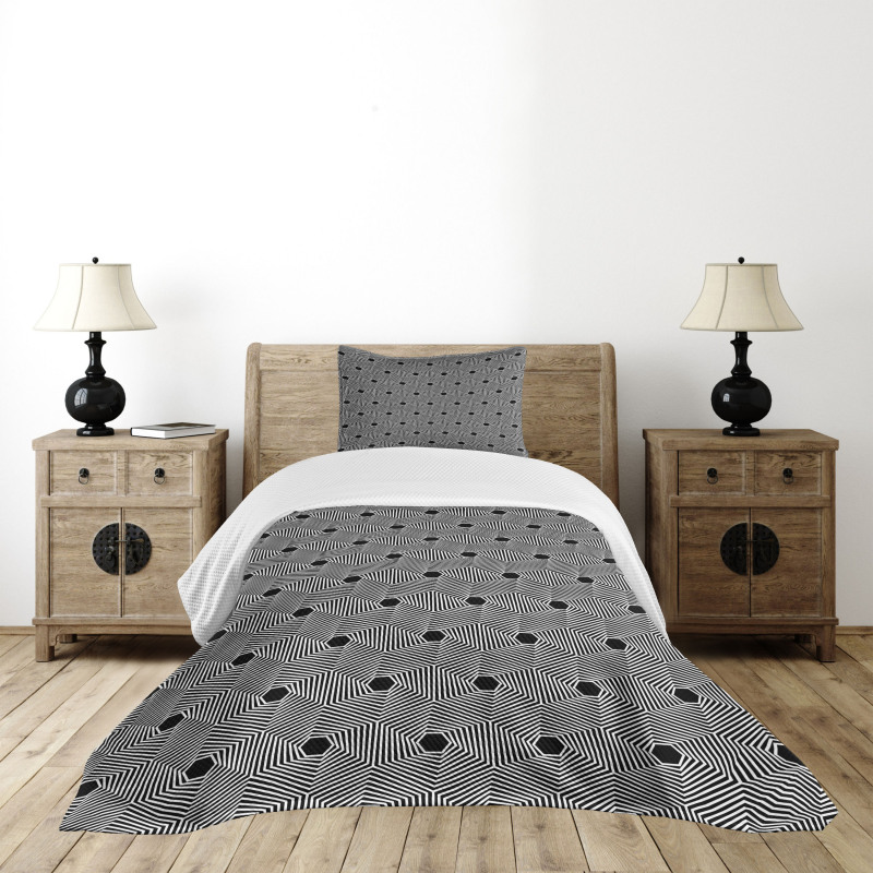 Spiraling Effect Hexagons Bedspread Set