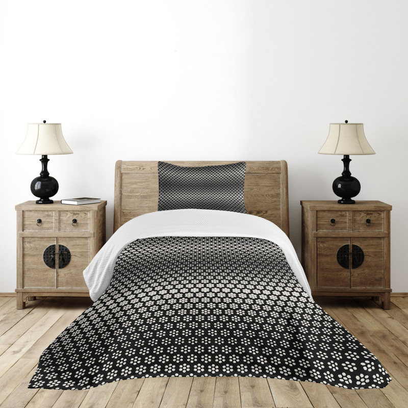 Halftone Hexagons Flowers Bedspread Set