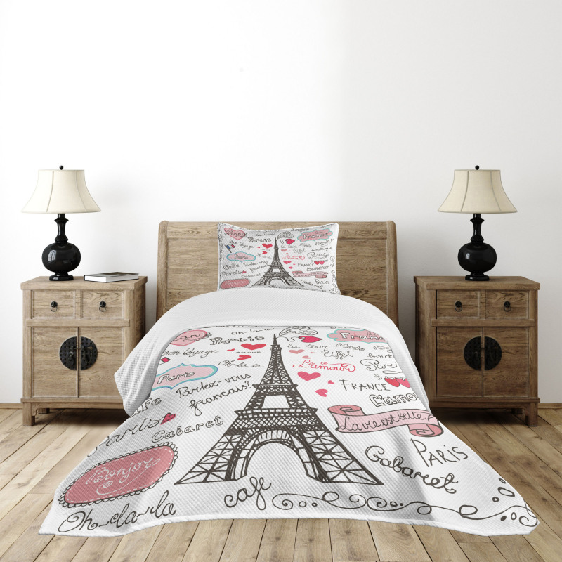 Paris Letter Heart Bedspread Set