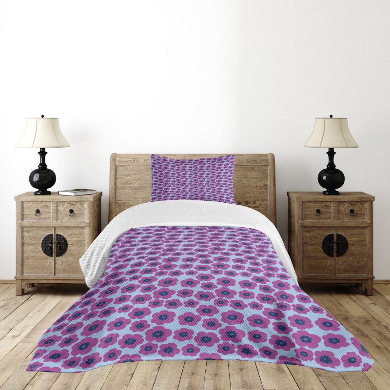 Hand Drawn Pink Poppies Bedspread Set