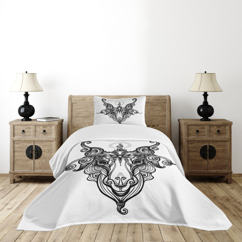 Satanic Goat Head Sketch Bedspread Set