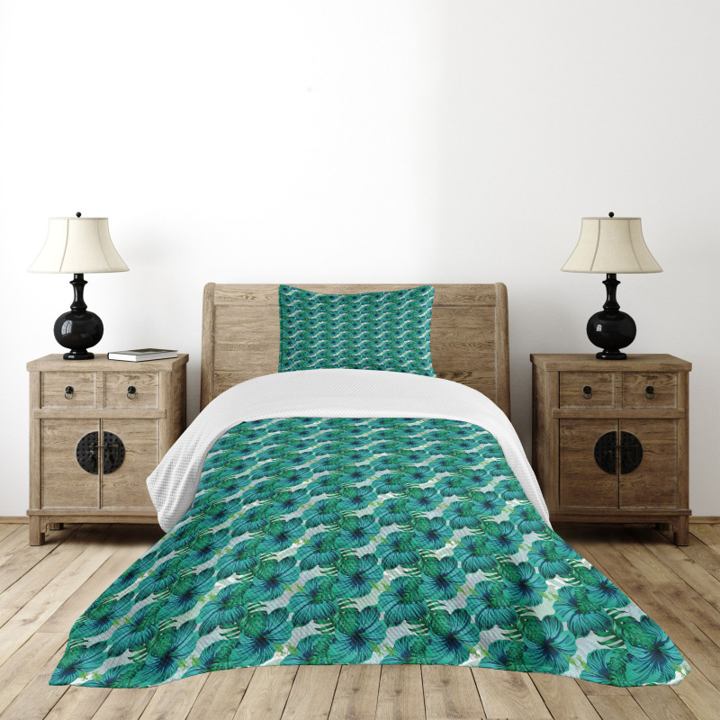 Aloha Summer Leaves Hibiscus Bedspread Set