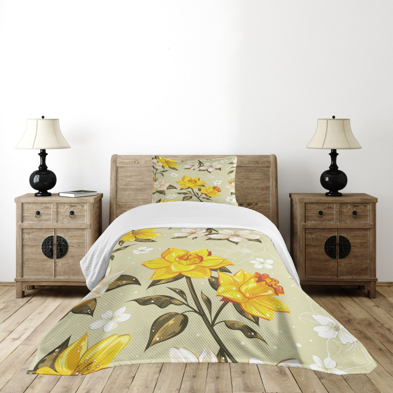 Floral Narcissus Branch Bedspread Set