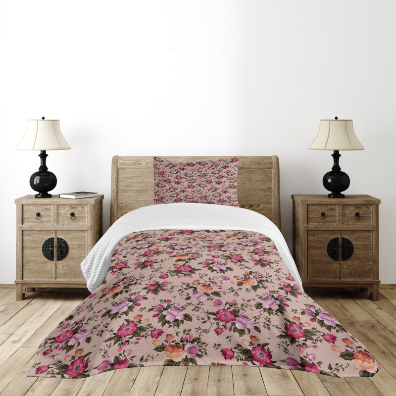 Floral Pattern with Rose Bedspread Set