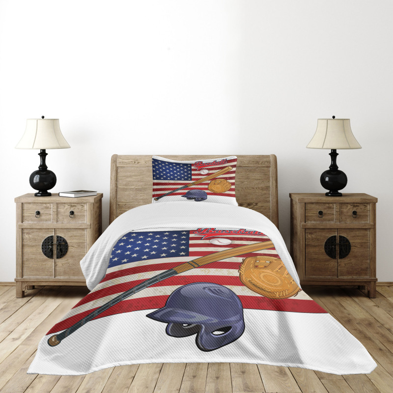 USA Flag and Baseball Bedspread Set