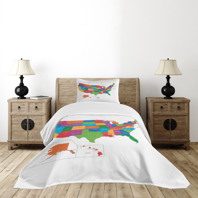 USA Map with States Bedspread Set