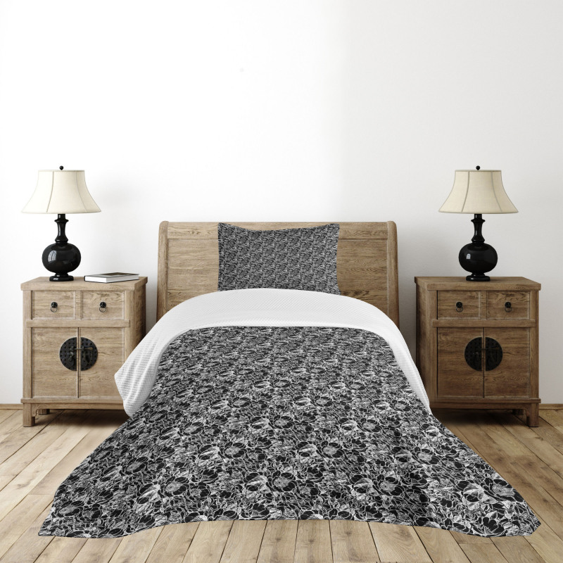 Monochrome Peonies Bedspread Set