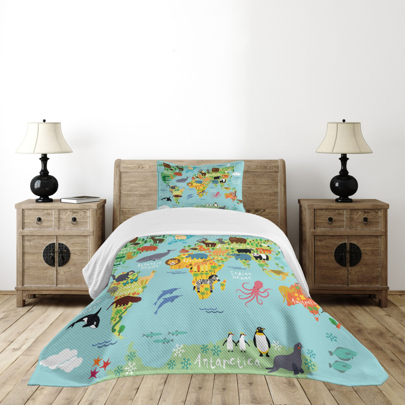 Animal Map of the World Bedspread Set