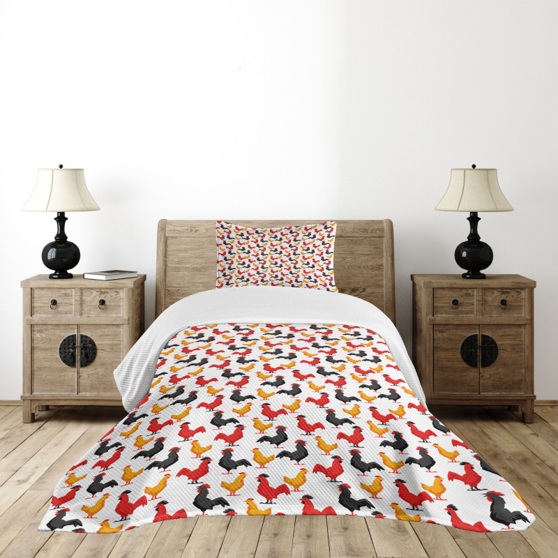Farm Animal Bird Pattern Bedspread Set