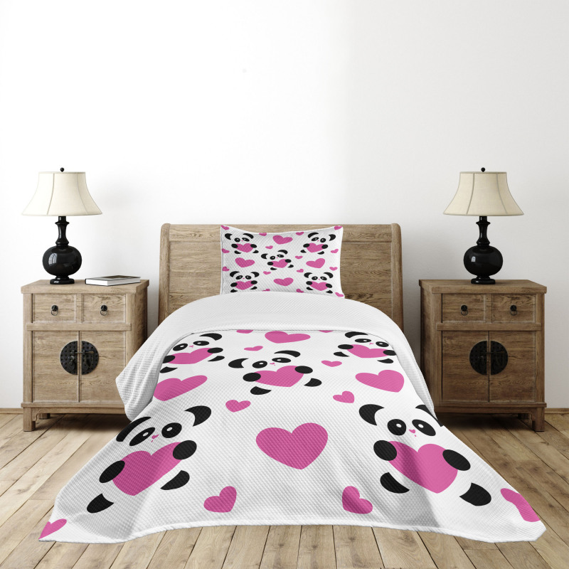 Love Pandas Hearts Bedspread Set