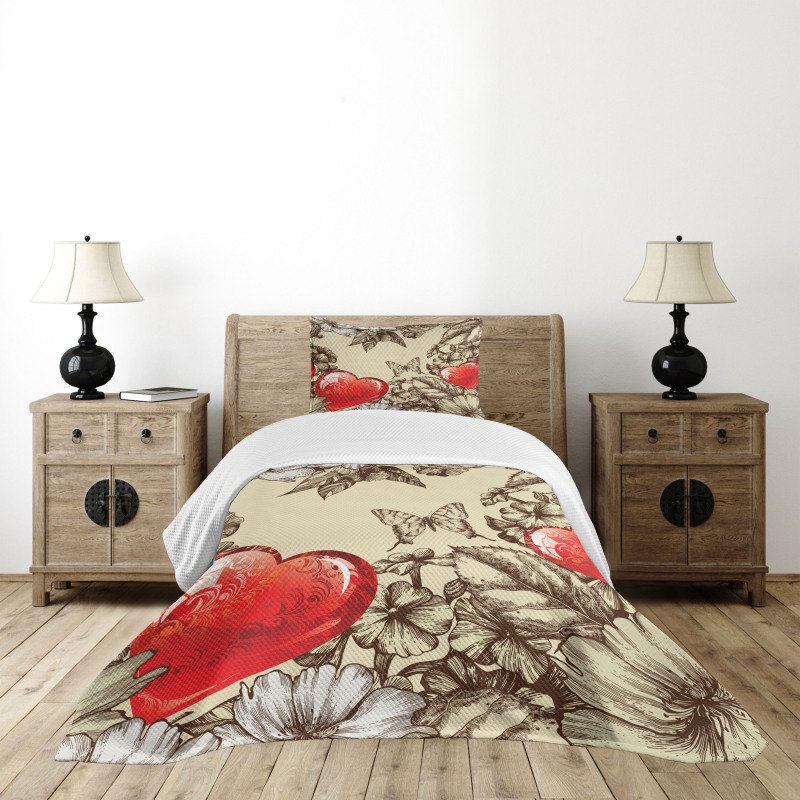 Flowers and Butterfly Bedspread Set