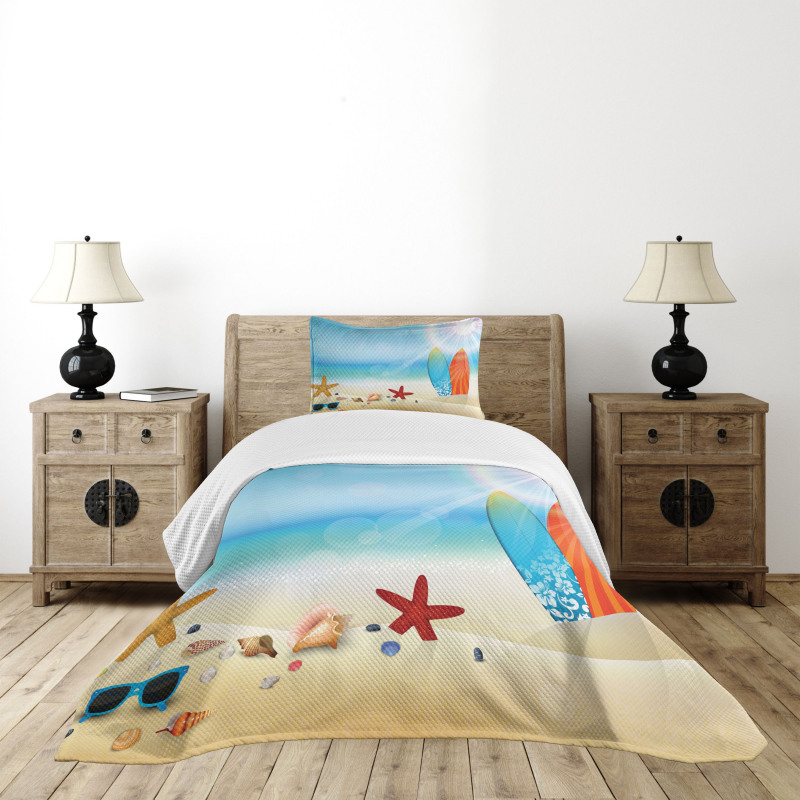 Sand Beach Surfboard Bedspread Set