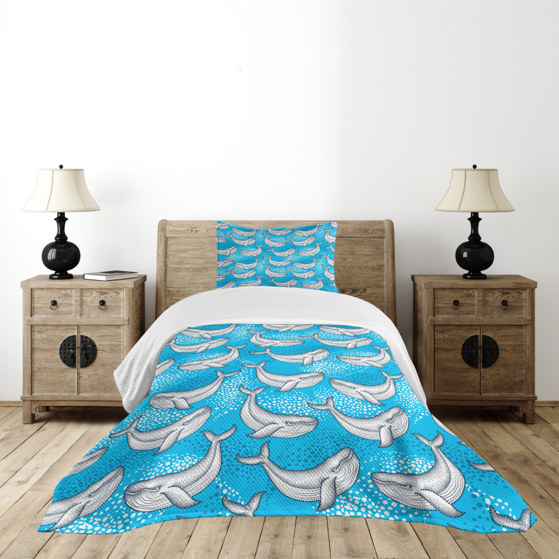 Dotted Whale Sea Ocean Bedspread Set