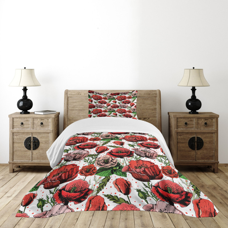 Colorful Petals Polkadots Bedspread Set