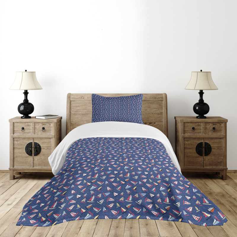 Colorful Sailboat Polka Dot Bedspread Set