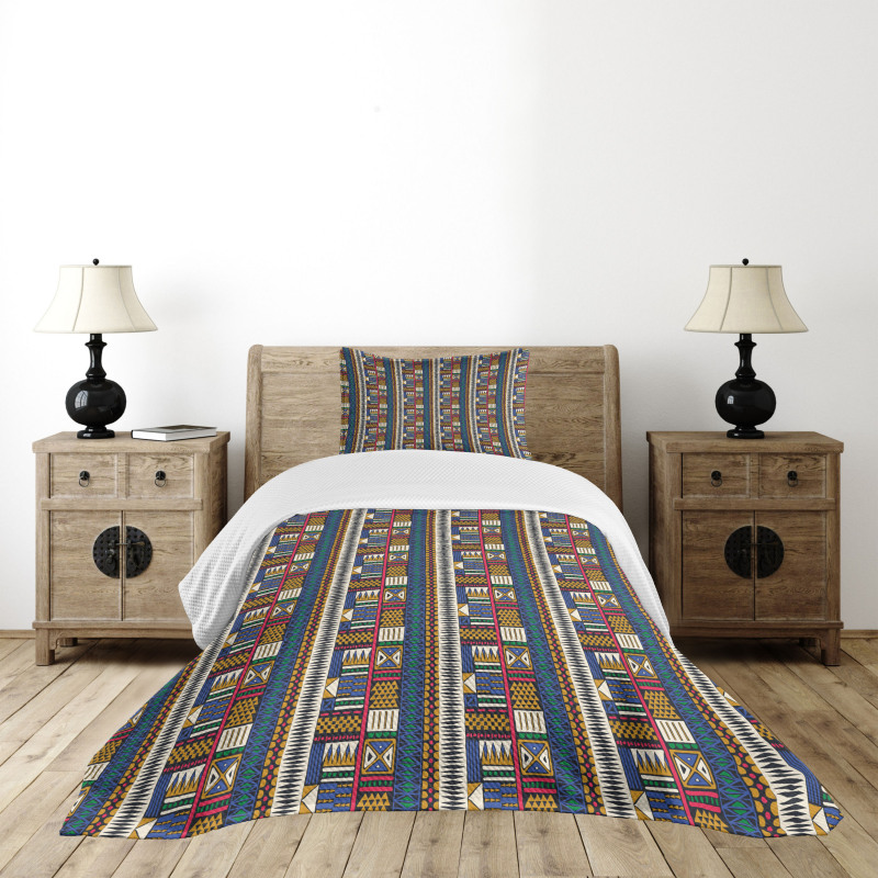 Tribal Motifs Vibrant Colors Bedspread Set