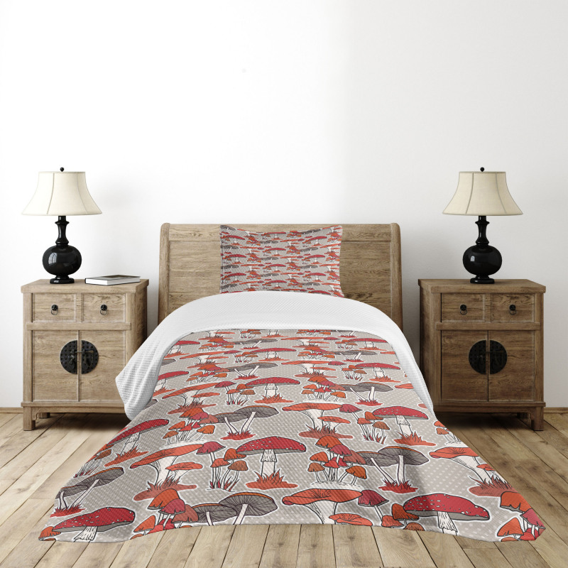 Jungle Fall Mushrooms Bedspread Set