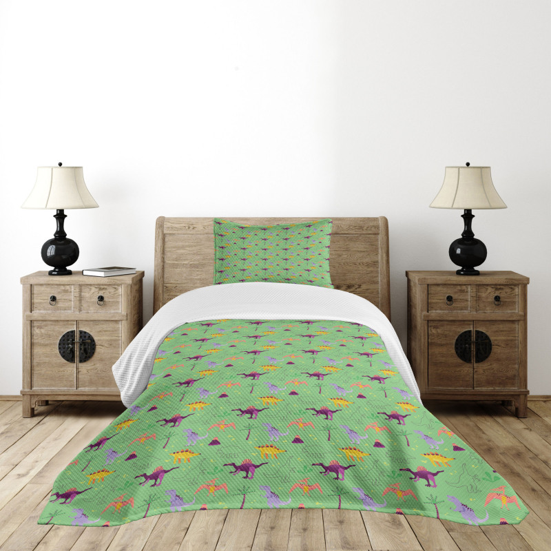 Sketch and Cartoon Dinosaur Bedspread Set