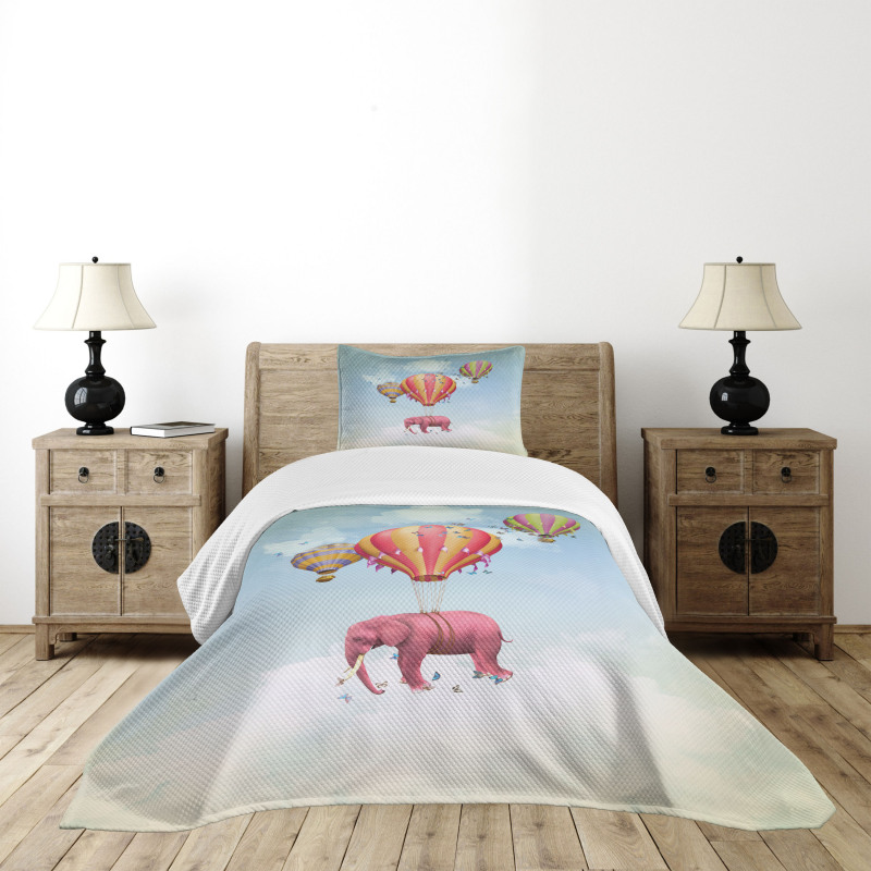 Pink Elephant in Sky Bedspread Set