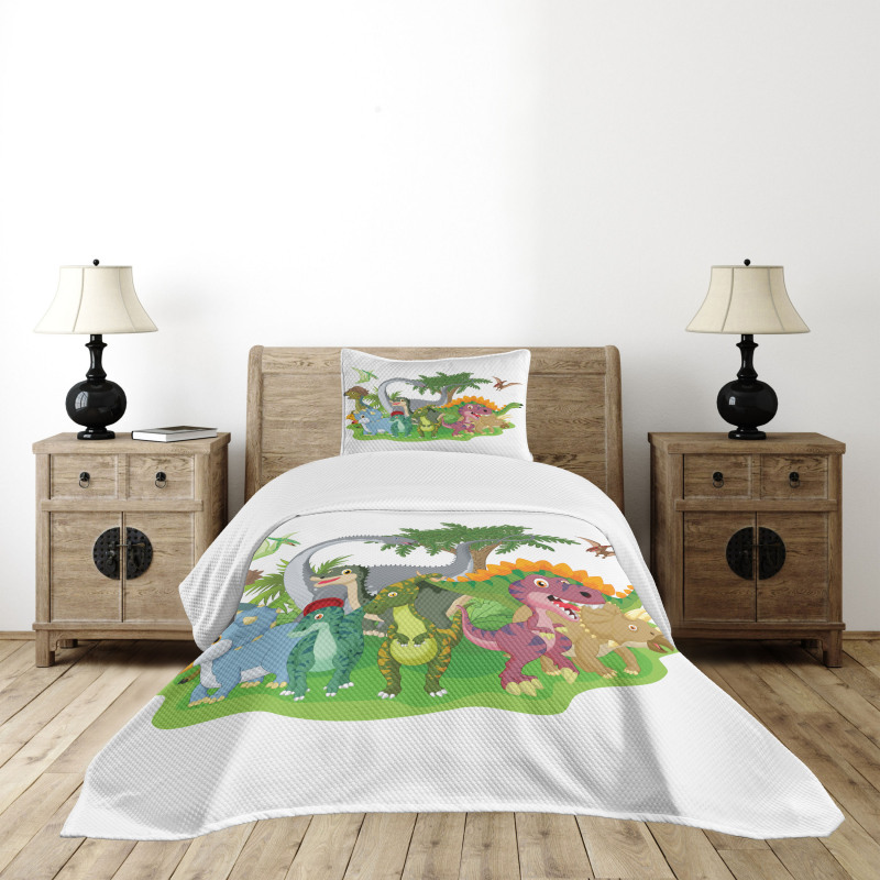 Cartoon Group Dinosaur Bedspread Set