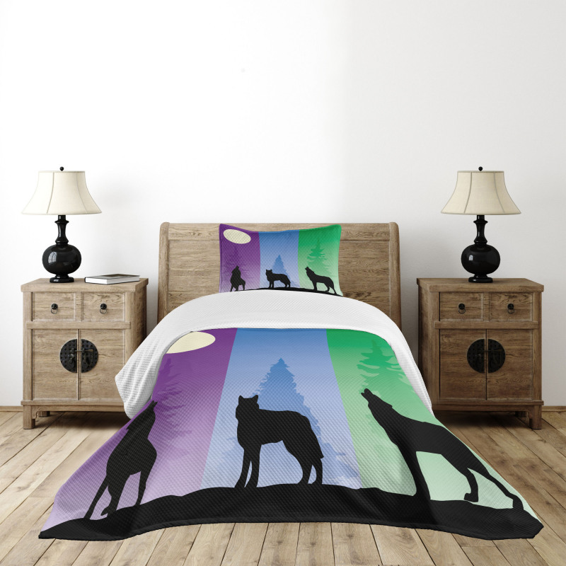 Wolf at Night Howling Bedspread Set