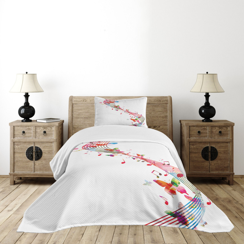 Colorful Notes Butterfly Bedspread Set