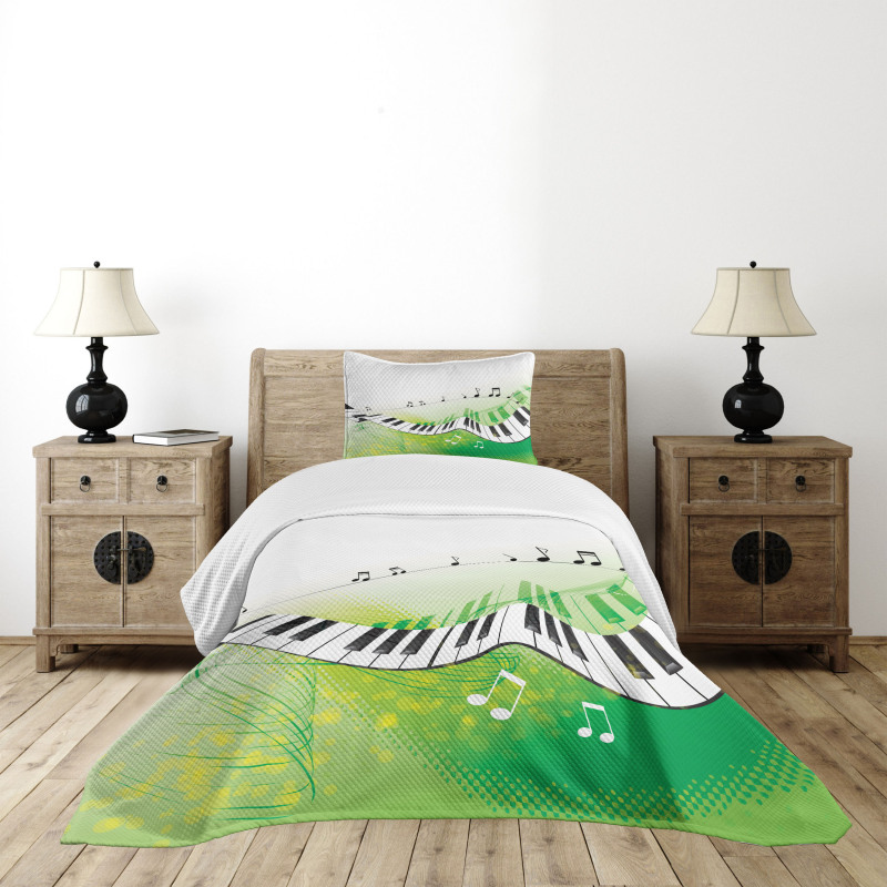 Piano Keys Green Curvy Bedspread Set