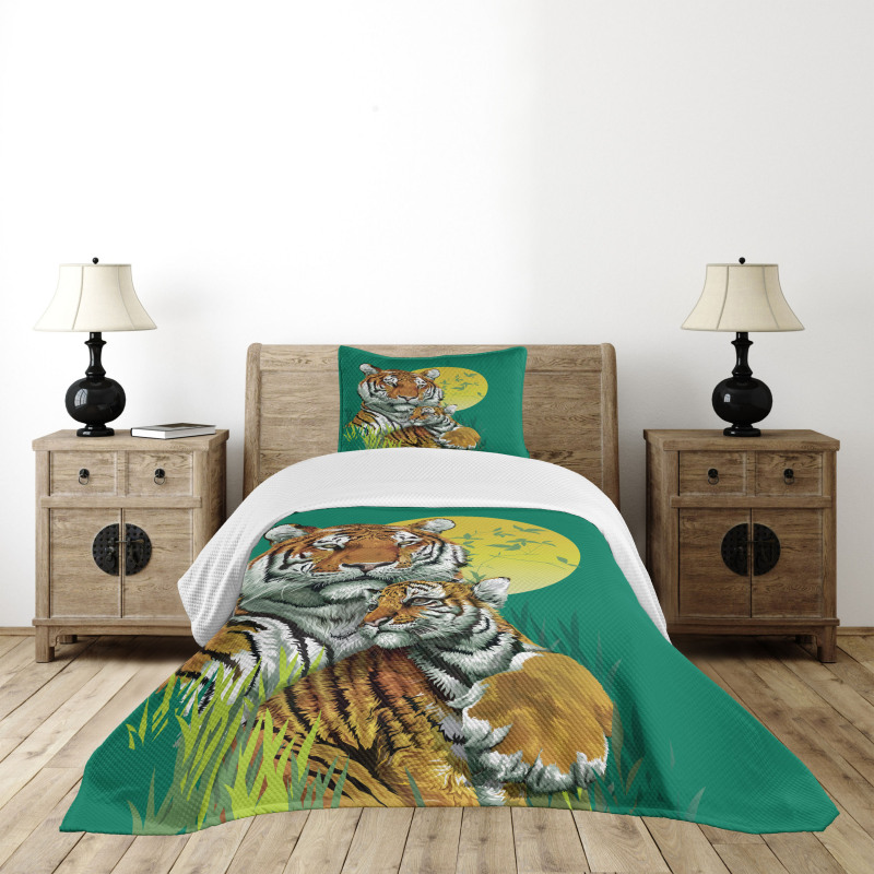 Tiger Family in Jungle Bedspread Set