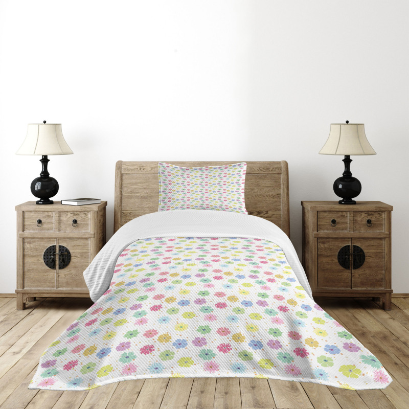 Colorful Paint Blots Flowers Bedspread Set