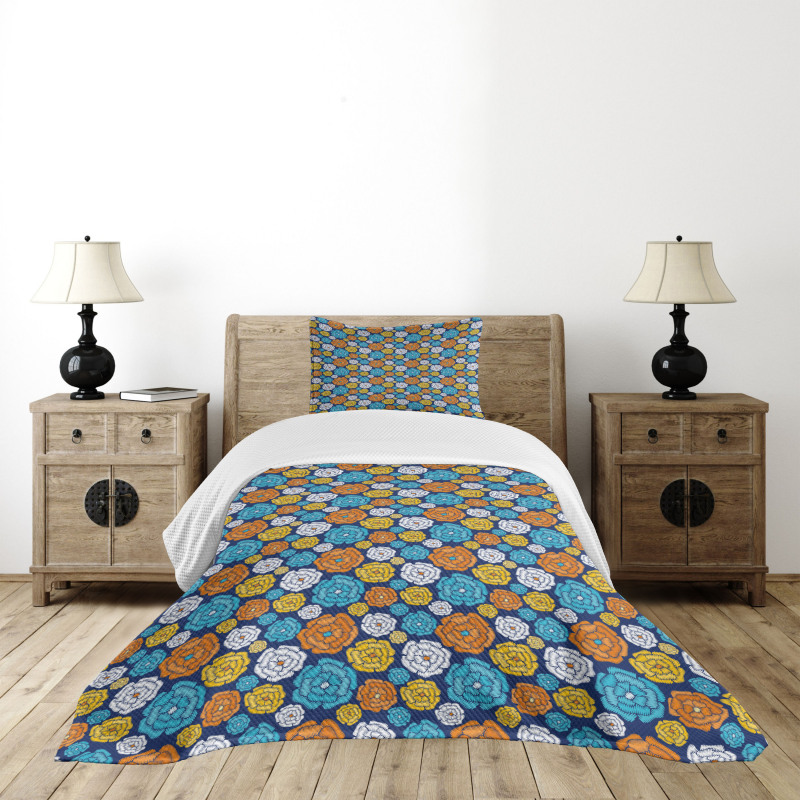 Folkloric Look Flower Art Bedspread Set