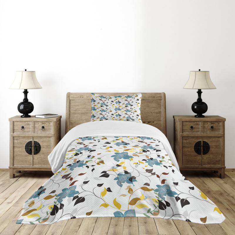 Colorful Flowers Leaf Bedspread Set