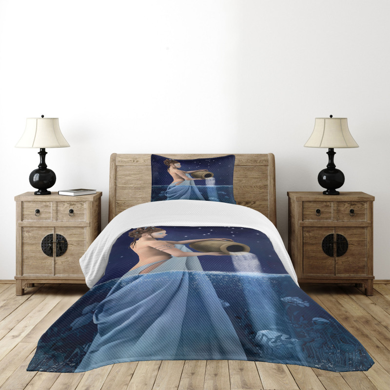Aquarius Lady with Pail Bedspread Set