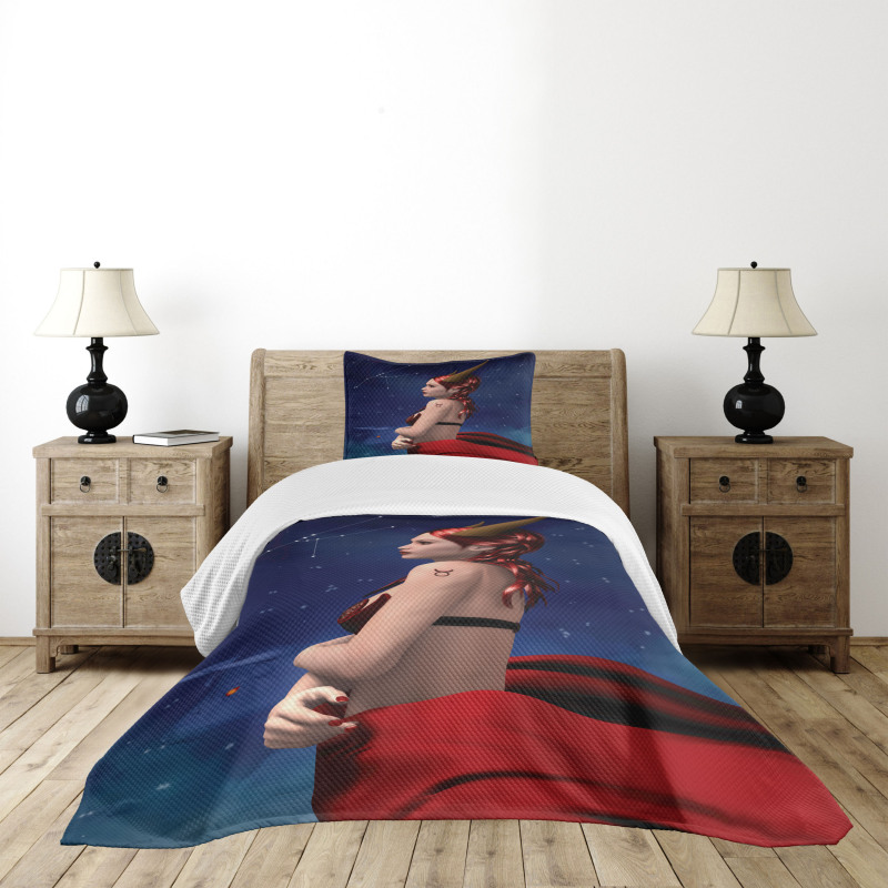 Taurus Girl Horns Sign Bedspread Set