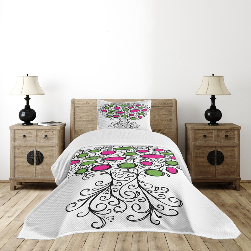 Pink Green Spring Tree Bedspread Set