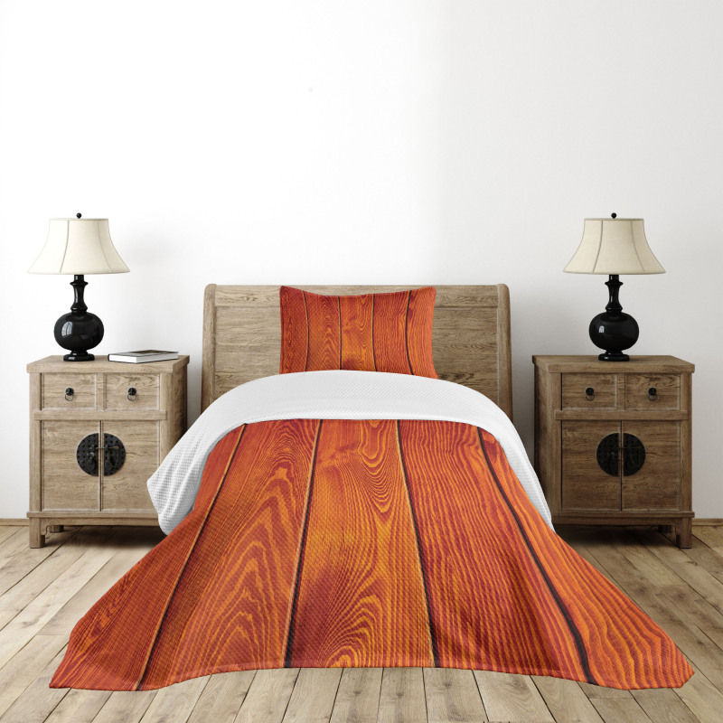 Wood Timber Floor Orange Bedspread Set